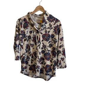 Ruby Rd. Petite Floral Cowl Neck 3/4 Sleeve Top Boho Chic PM‎
